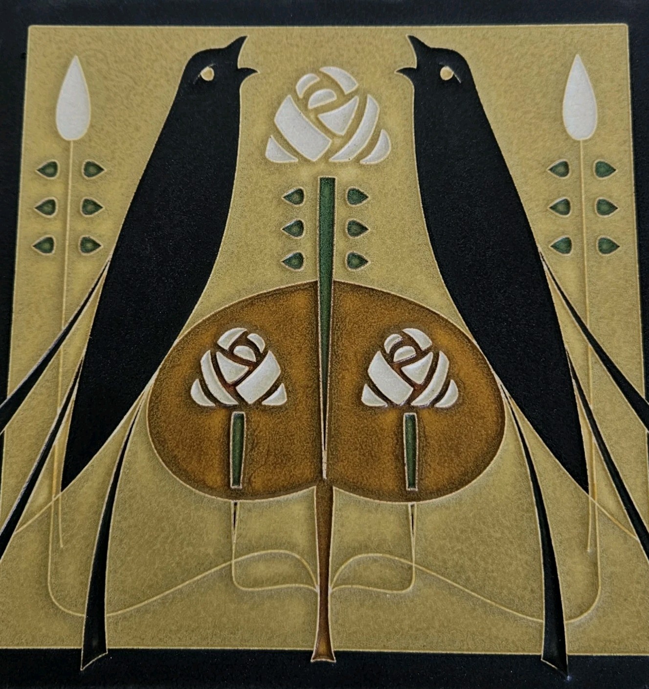 Vintage 1990s Motawi Tileworks Songbirds Yellow Art Tile Ann Arbor Michigan 8×8
