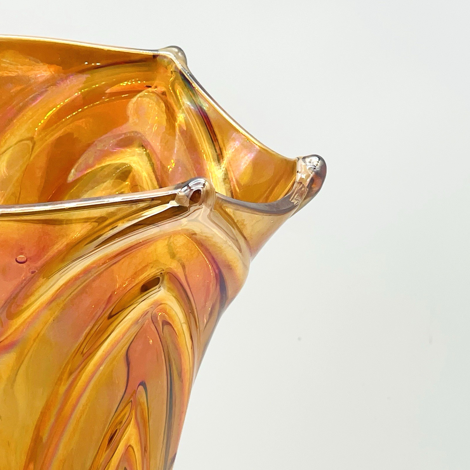 Vintage Imperial Glass Gothic Arches Marigold Orange Swung Vase 14.5″ RARE
