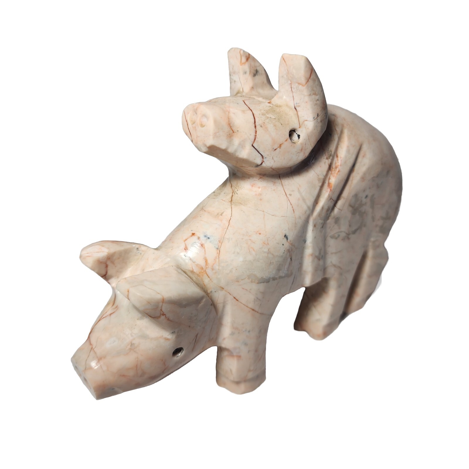 Funny Naughty Pigs Pig Pink Stone Marble Dolomite Figurine Paper Weight Statue