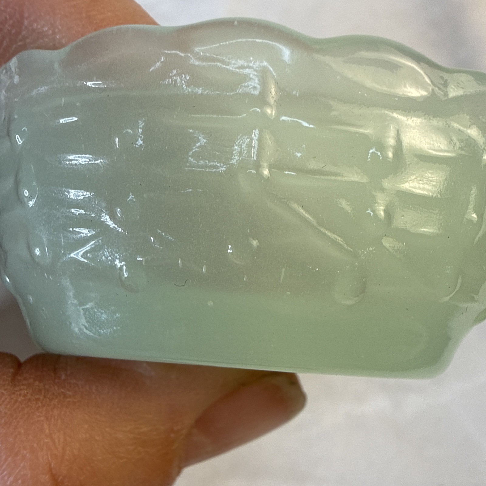 Vintage Green Jadeite Jade Glass Bunny Rabbit on Nest 2 piece Miniature 2”