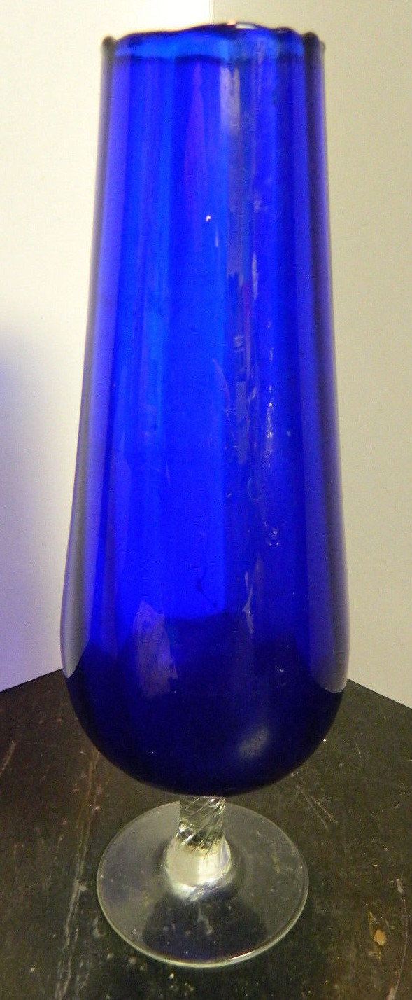 Vintage Cobalt Blue Scalloped Edge Ribbed Interior Empoli Vase 10.5″ x 3.25″ Exc