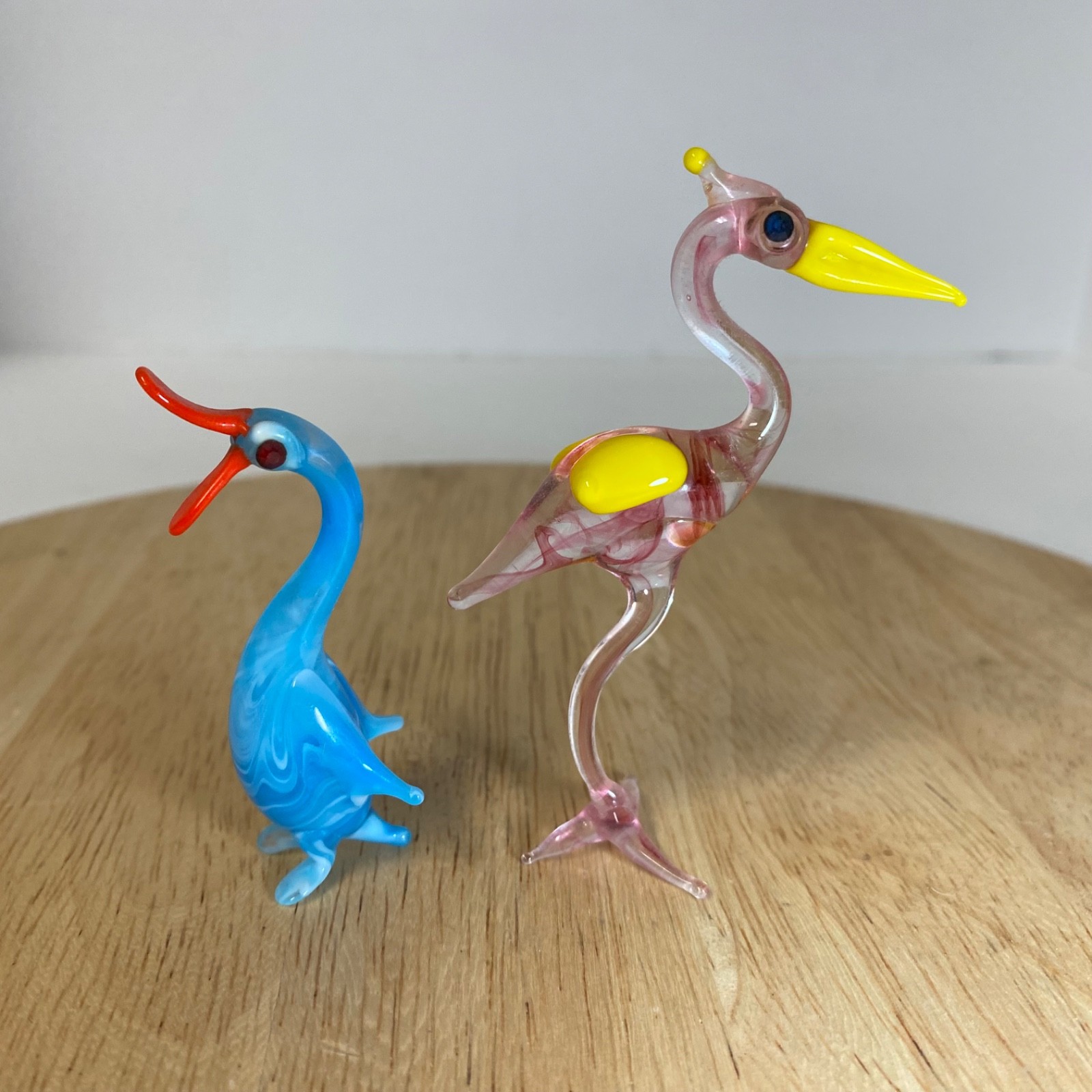 Vintage Murano Style 2 Birds Miniature Figurine • Blue Duck • Flamingo