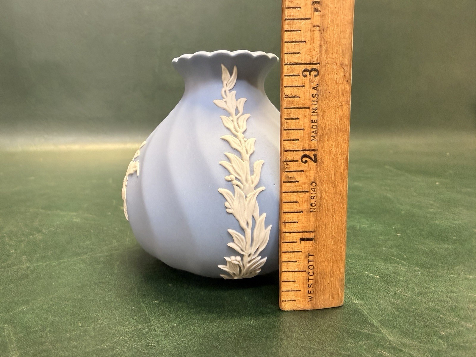 Vintage Wedgwood Blue Jasperware Bud Vase Floral Relief 3 3/8″ ~ England