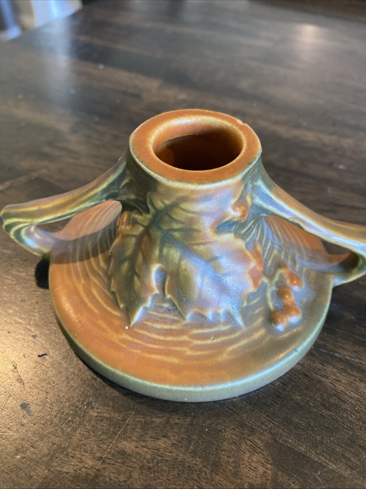 Vintage Roseville Pottery Brown Bushberry Pattern Candle Holder USA 1147-CS