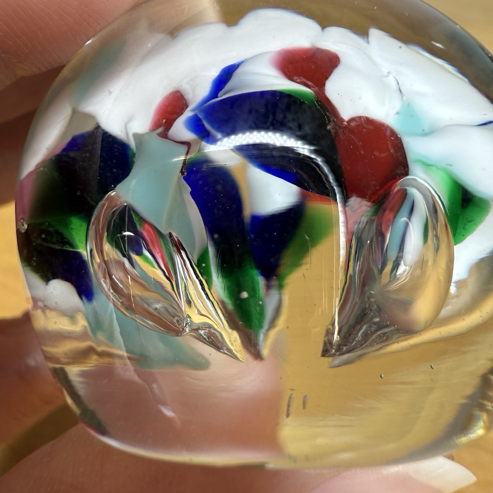 Vintage St Clair Lampwork Art Glass Paperweight Floral Multicolor Read