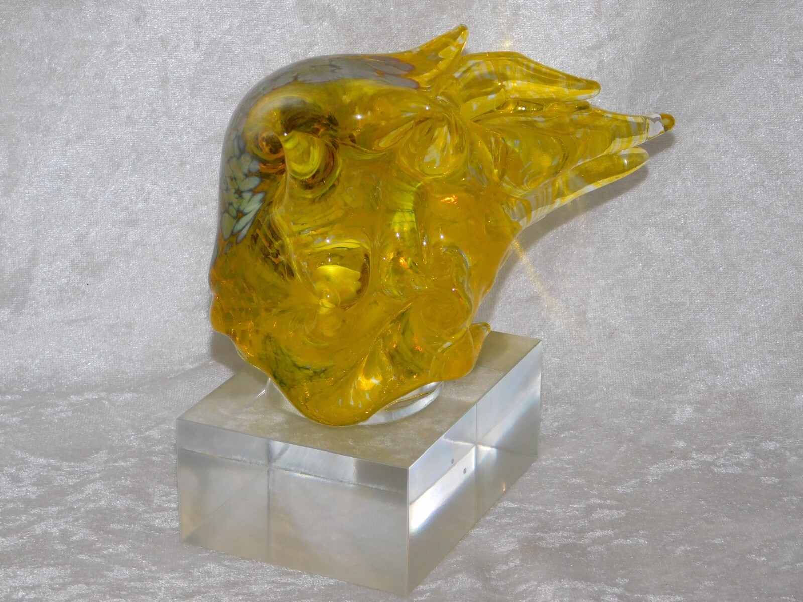 Modern Art Glass Sculpture Blown Blonde Hair Bust Henryk Rysz Poland Papeweight