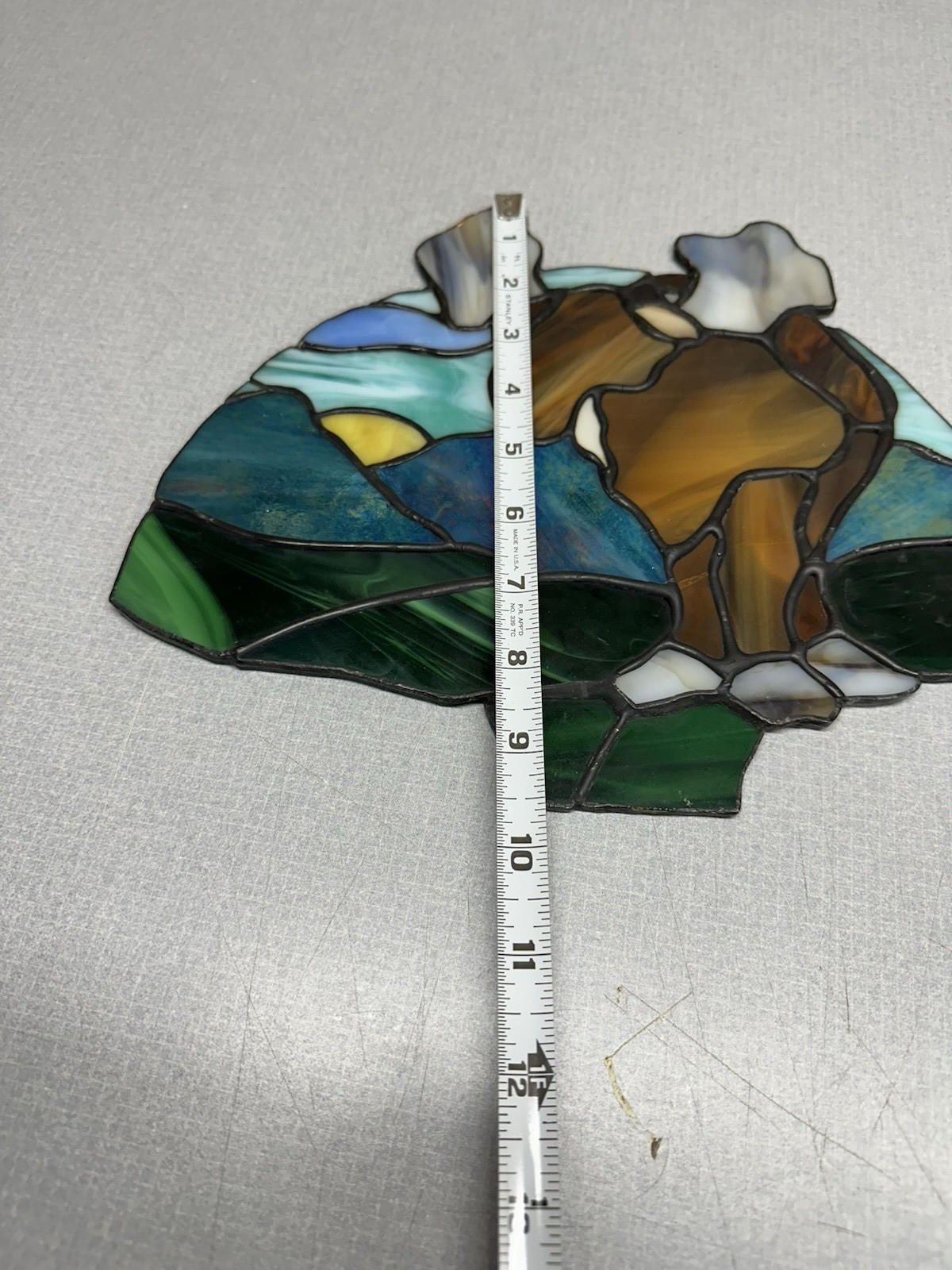 Stained Glass Artwork w/Majestic Moose Standing in Forest 11″ x 9″ Green Brown