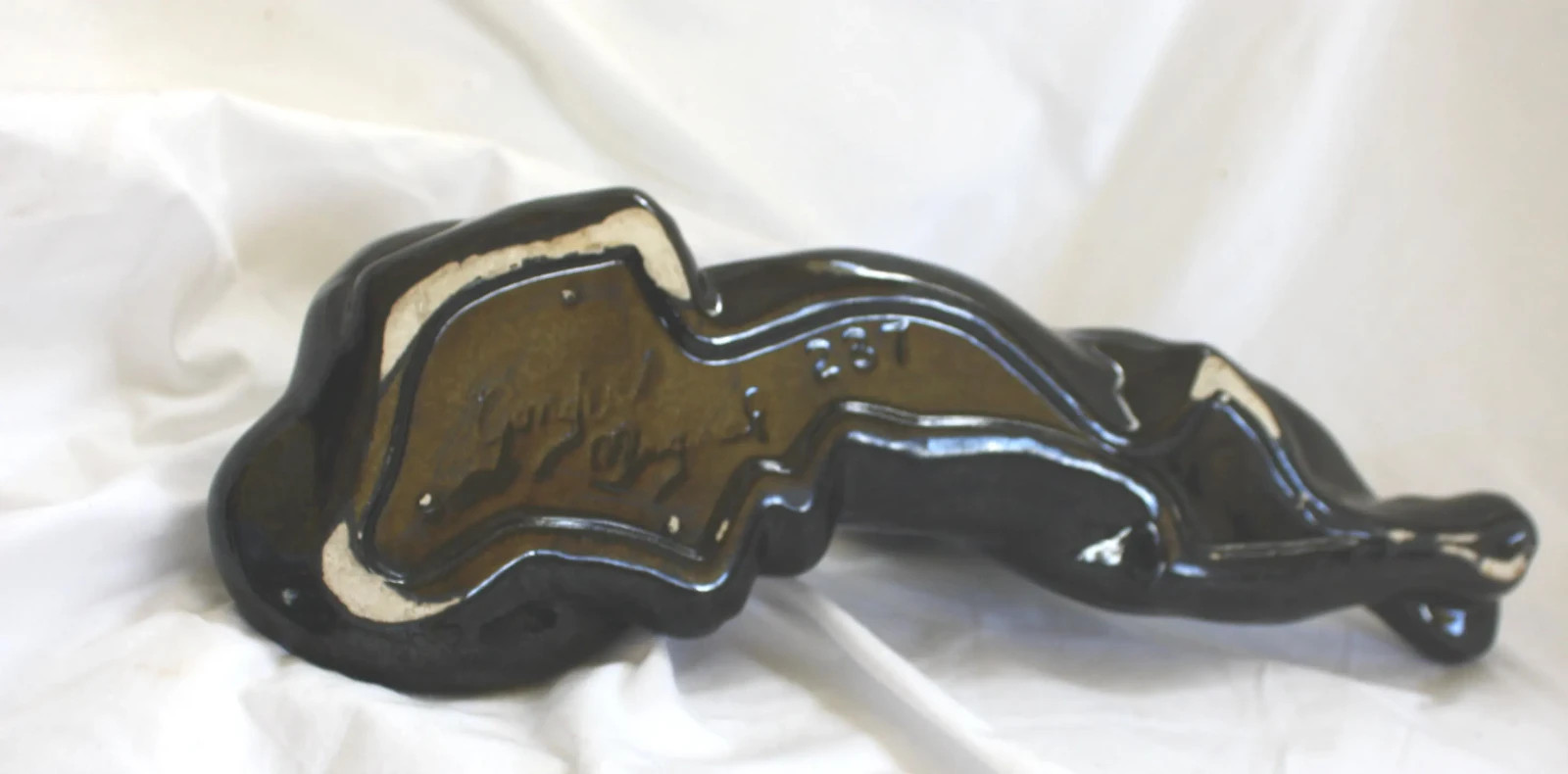 Vtg Gonder Pottery Reclining 237 Black Panther Glossy Sleek Hollywood Regency