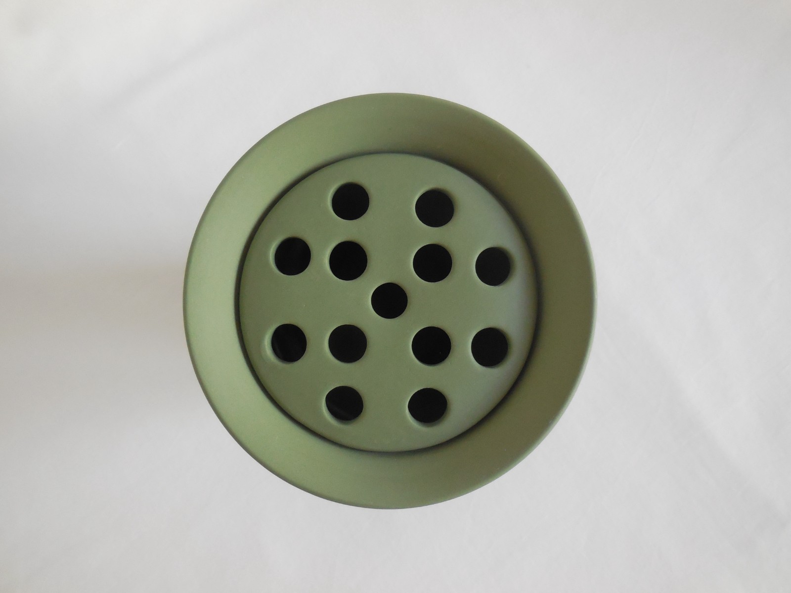 Vintage Wedgwood Sage Green Jasperware Heavy Vase With Flower Frog