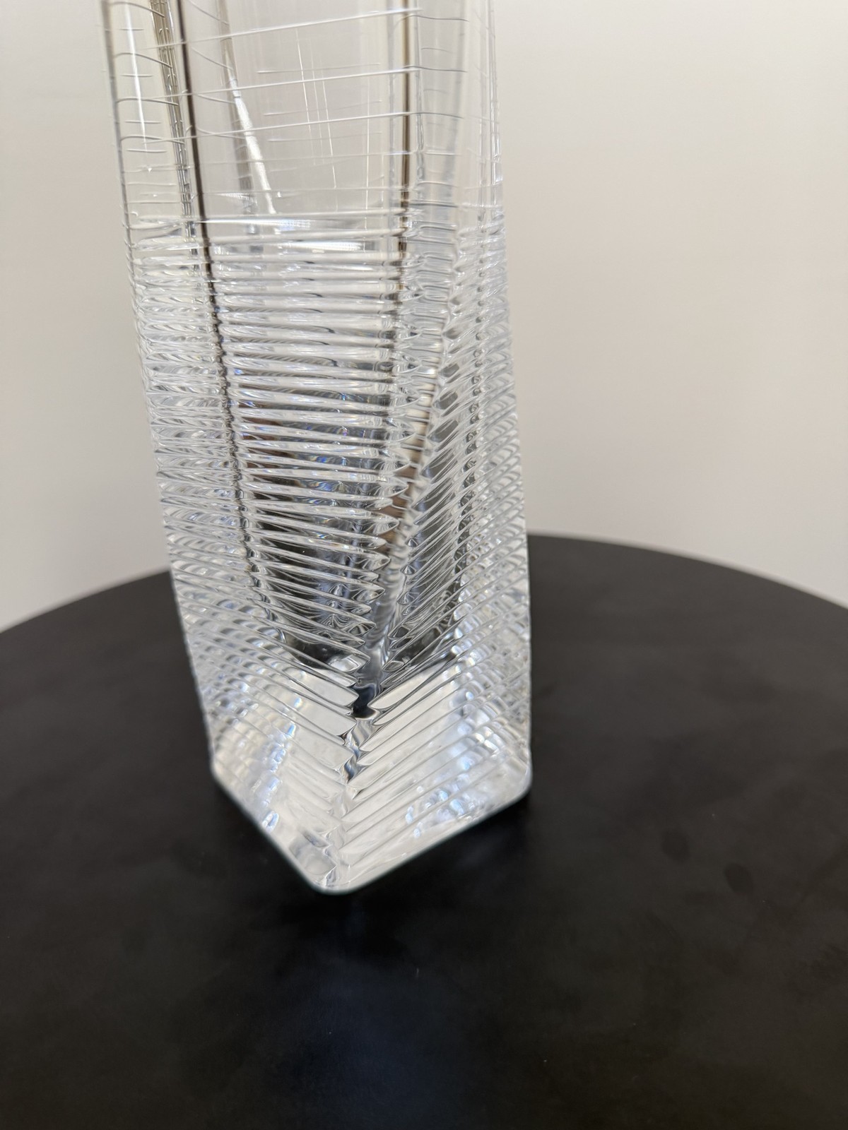 Fu Sosso for Hoya Signed Japanese Crystal Vase Twisted Square Ribbed 11.5″
