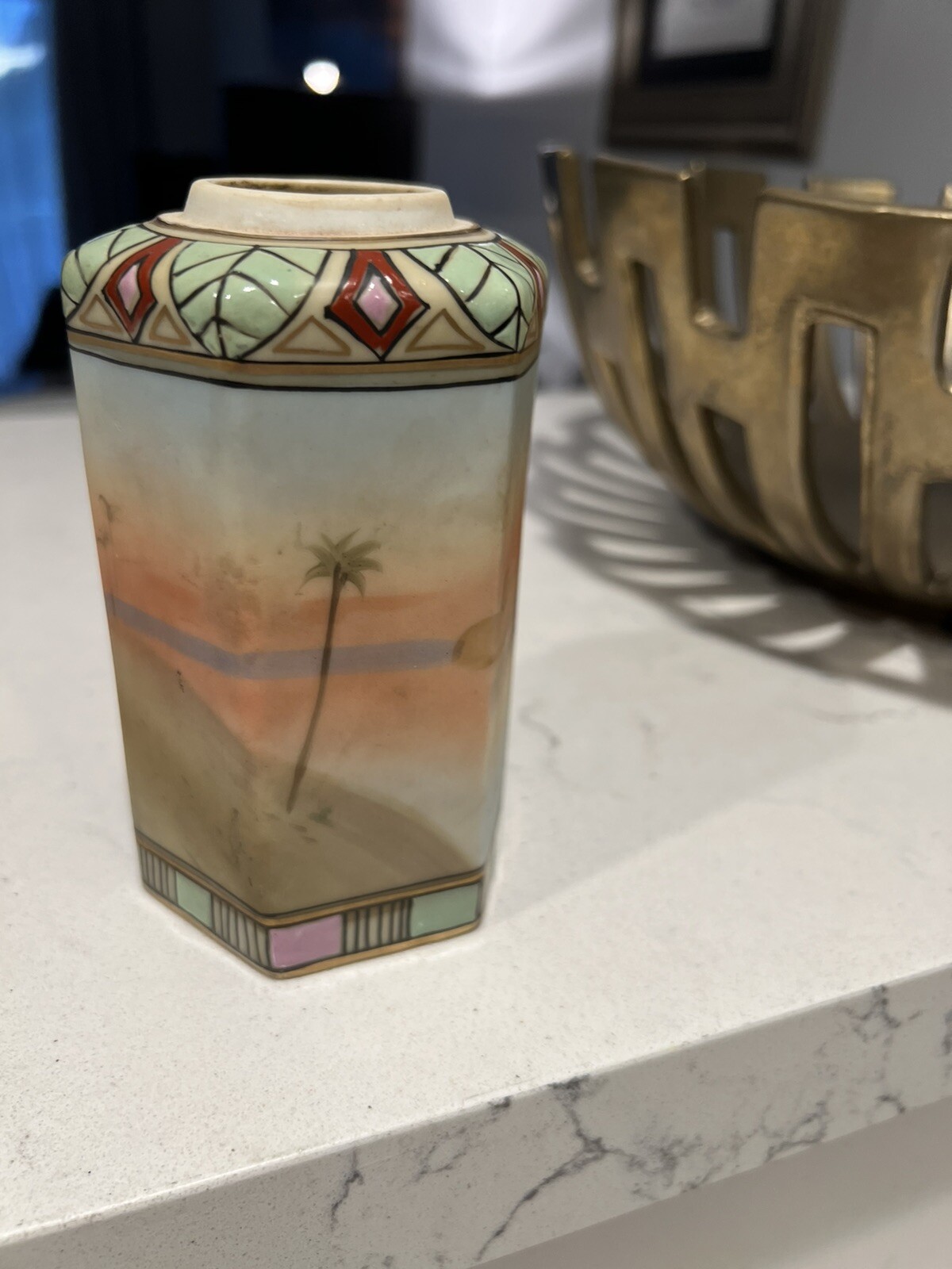 Nippon Porcelain Hand Painted Vase Figure was Palm Tree Must SEE !