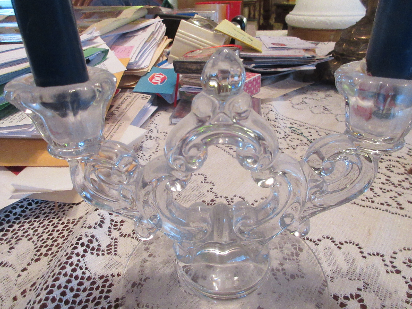 2 Cambridge Rose Point Elegant Etched 2 Light Candlebrum/Candlestick #3400/647