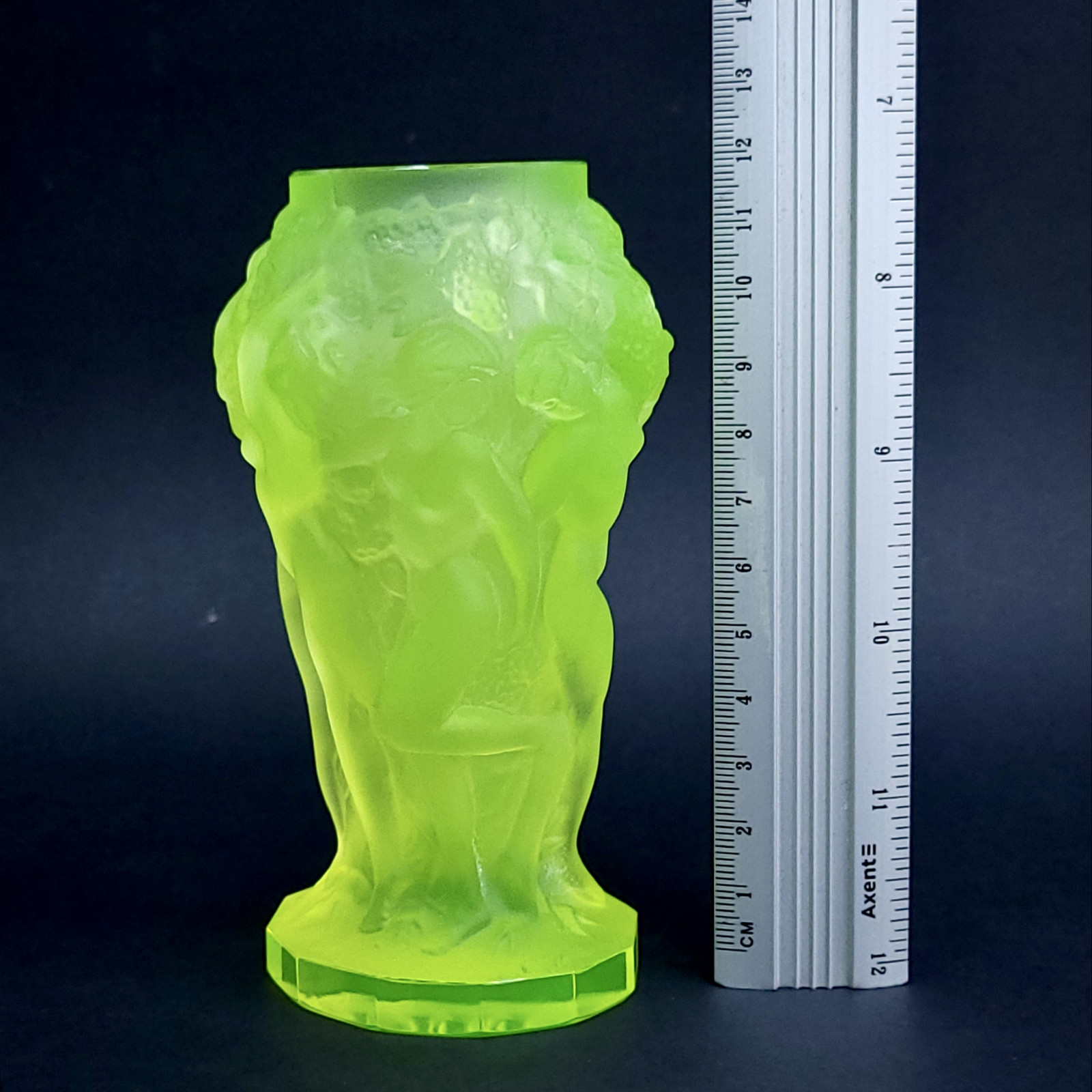 Uranium Glass Vase Nude Women Rare Vaseline Yellow Glass Vase Art Deco