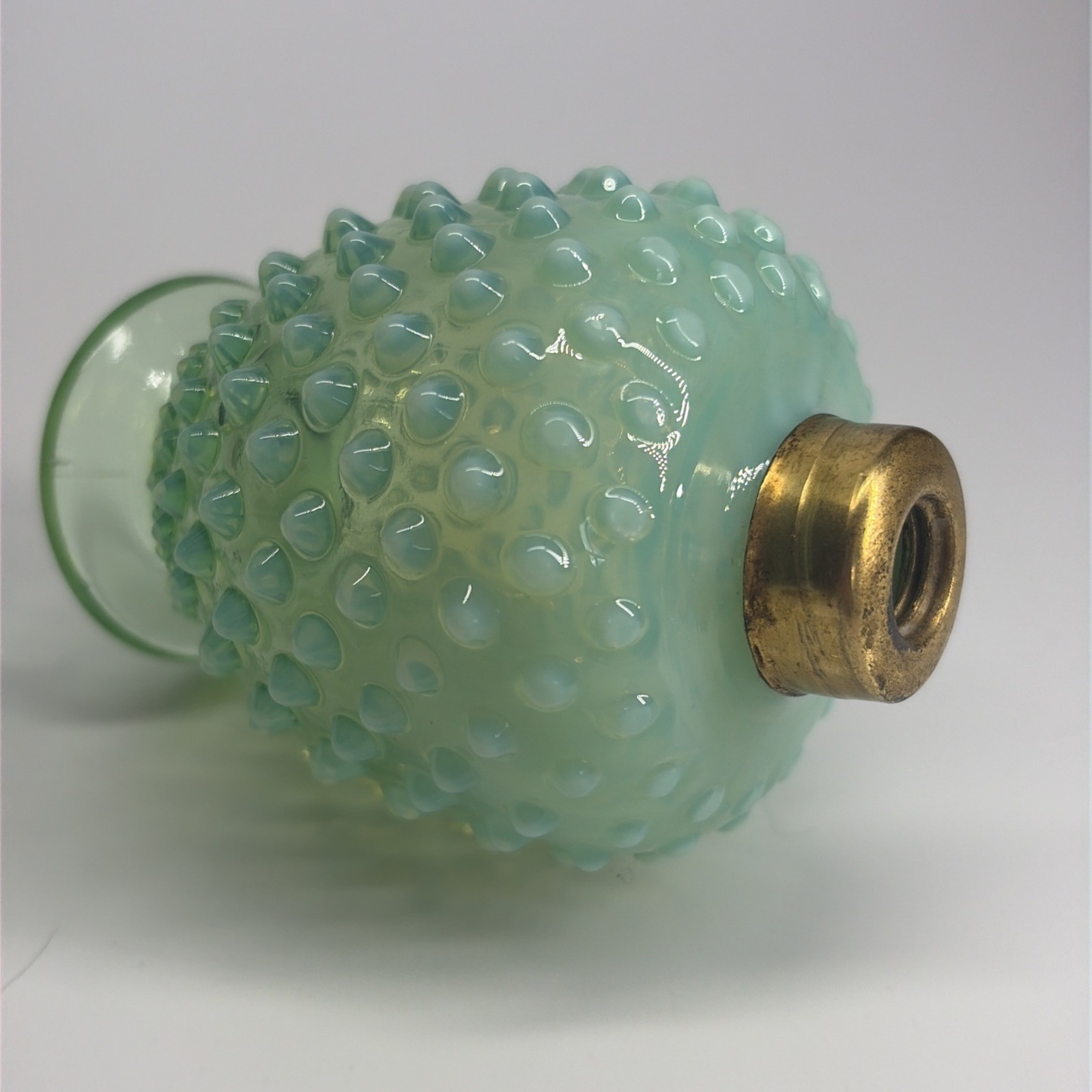 Fenton DeVilbiss Hobnail Perfume Bottle 3.5″ Green Opalescent Uranium Glass Glow