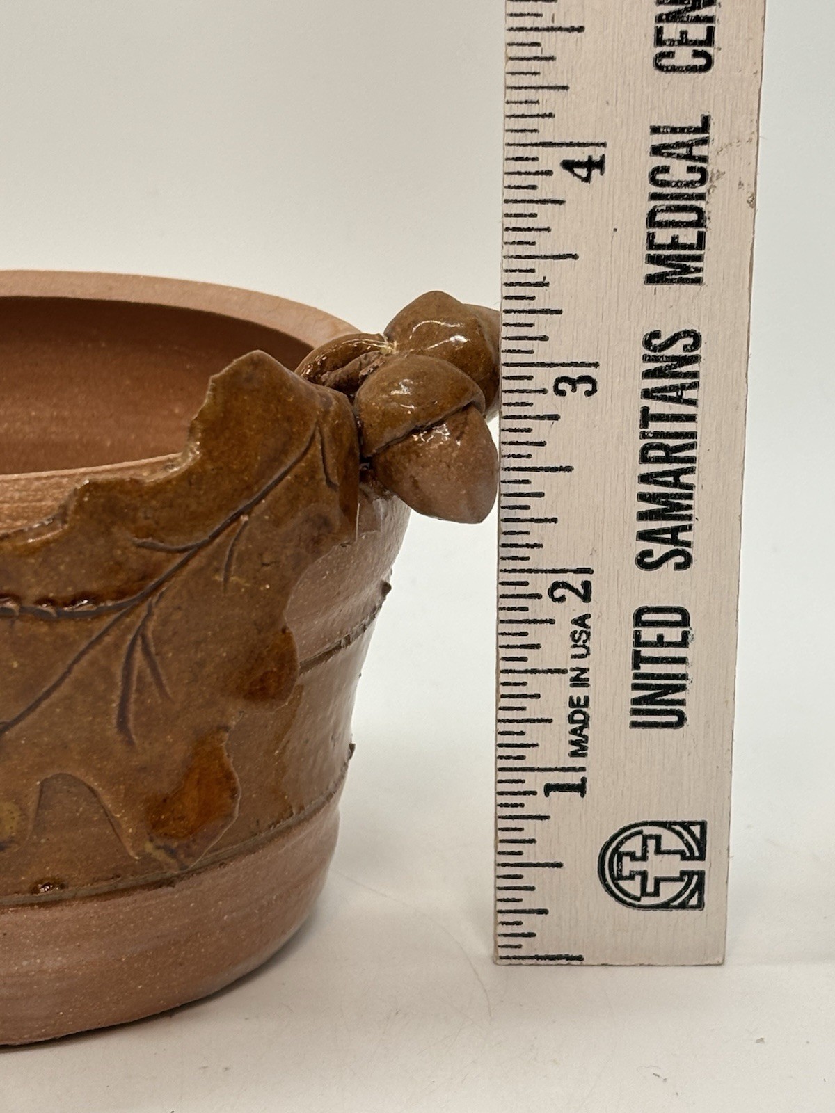 Hand Thrown Oak Leaf Acorn Pottery Vase / Planter Signed & Dated 2 7/8” Tall
