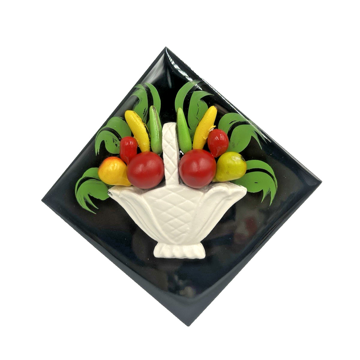MCM Fruit Basket 3D Ceramic Tile, Handmade W H Carb Chicago Wall Plaque Art VTG