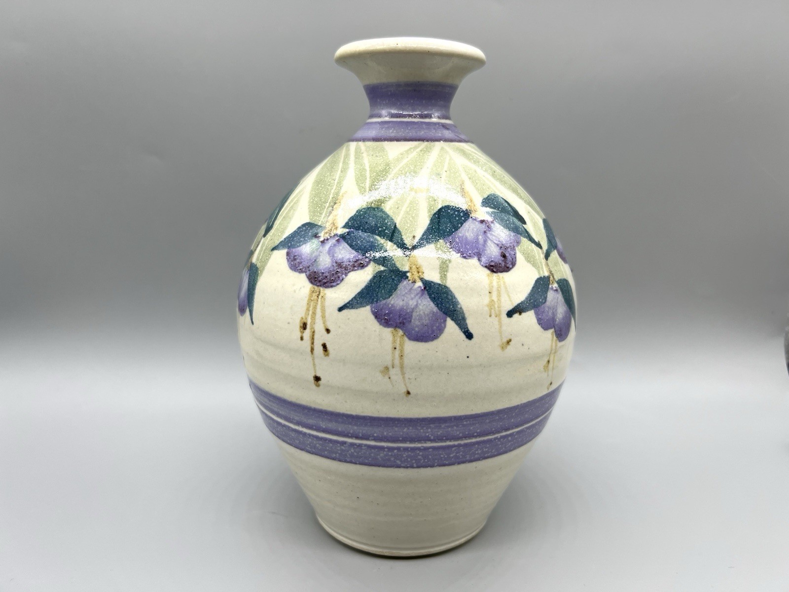 Exquisite Signed Studio Pottery Hand Painted and Glazed 7.25” Fushia Vase