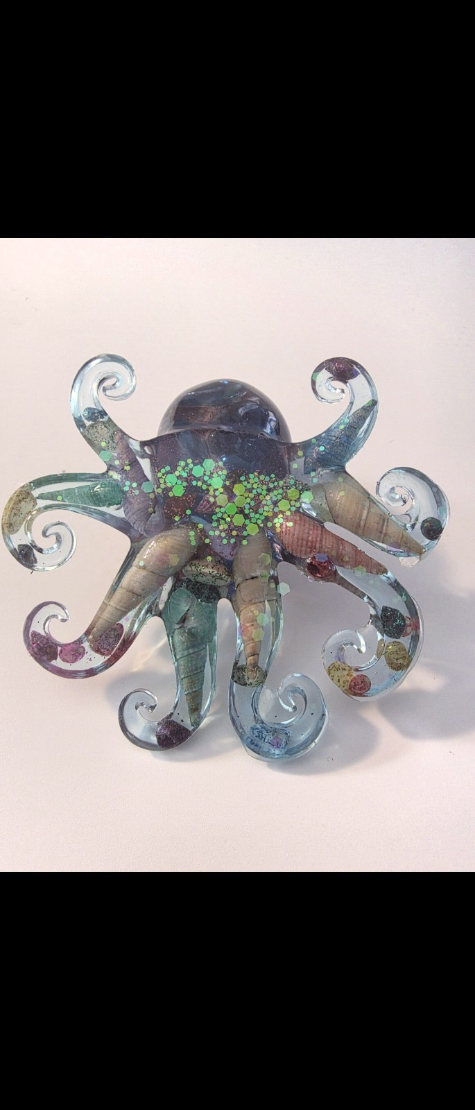 Resin Art Octopus Figurine Blue Multicolor Abstract Pattern Glossy Finish