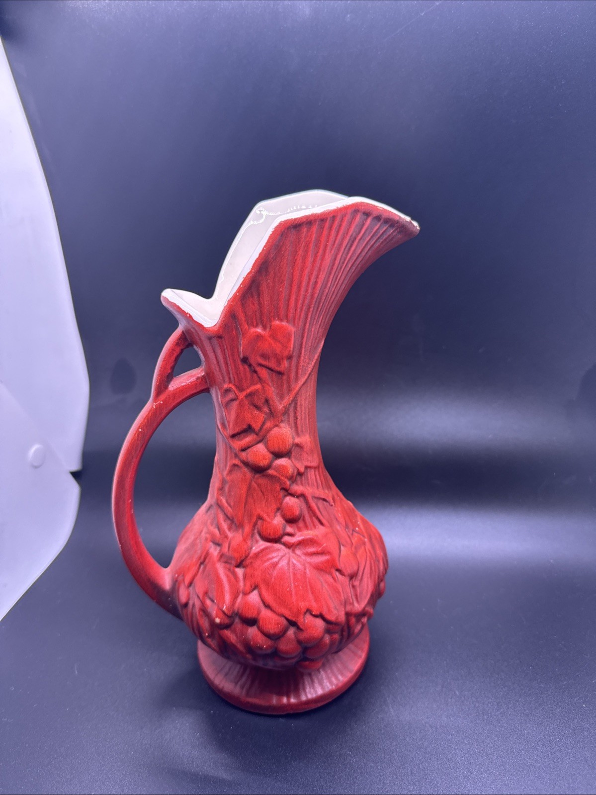 Vintage McCoy Pottery Pitcher Red Fruit Floral Vase MCM 9.5 Inches