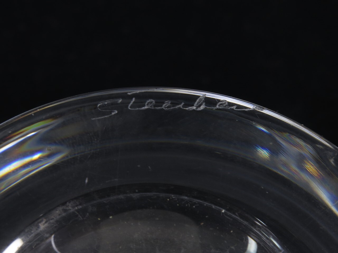 1962 Vintage Signed Lloyd Atkins Lyre Crystal Vase by Steuben 5-1/8″ x 7-3/4″ T