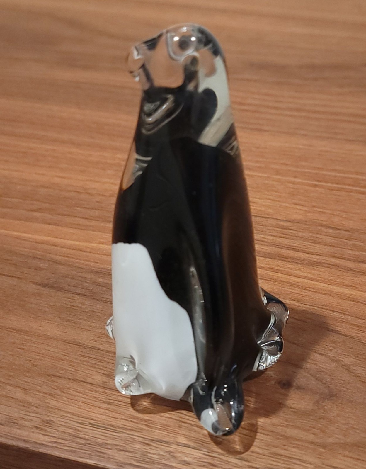 Vintage Glass Penguin Handcrafted Art Sculpture Figurine Clear/Black/White 5″
