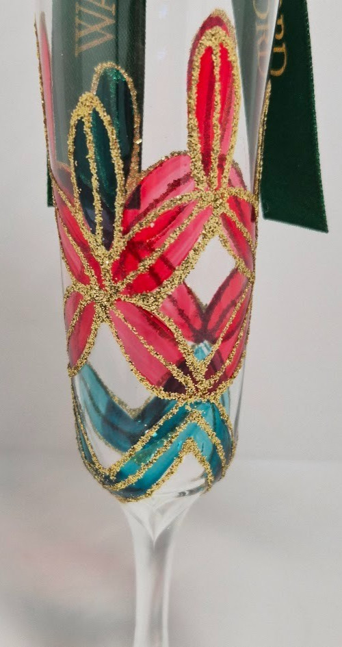 Waterford Crystal Champagne Flute Ornament Hand Painted Gold Trim Holiday Decor