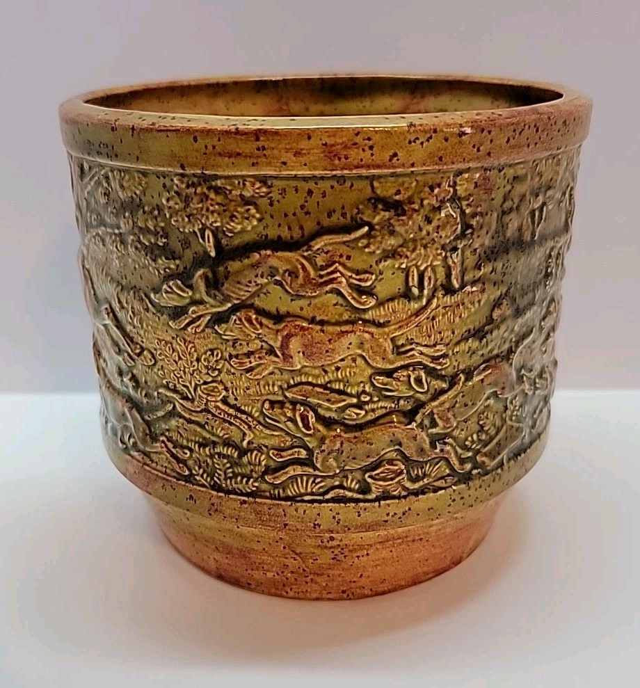 Heirloom Mold Pottery Vase Elk Hunt Vintage