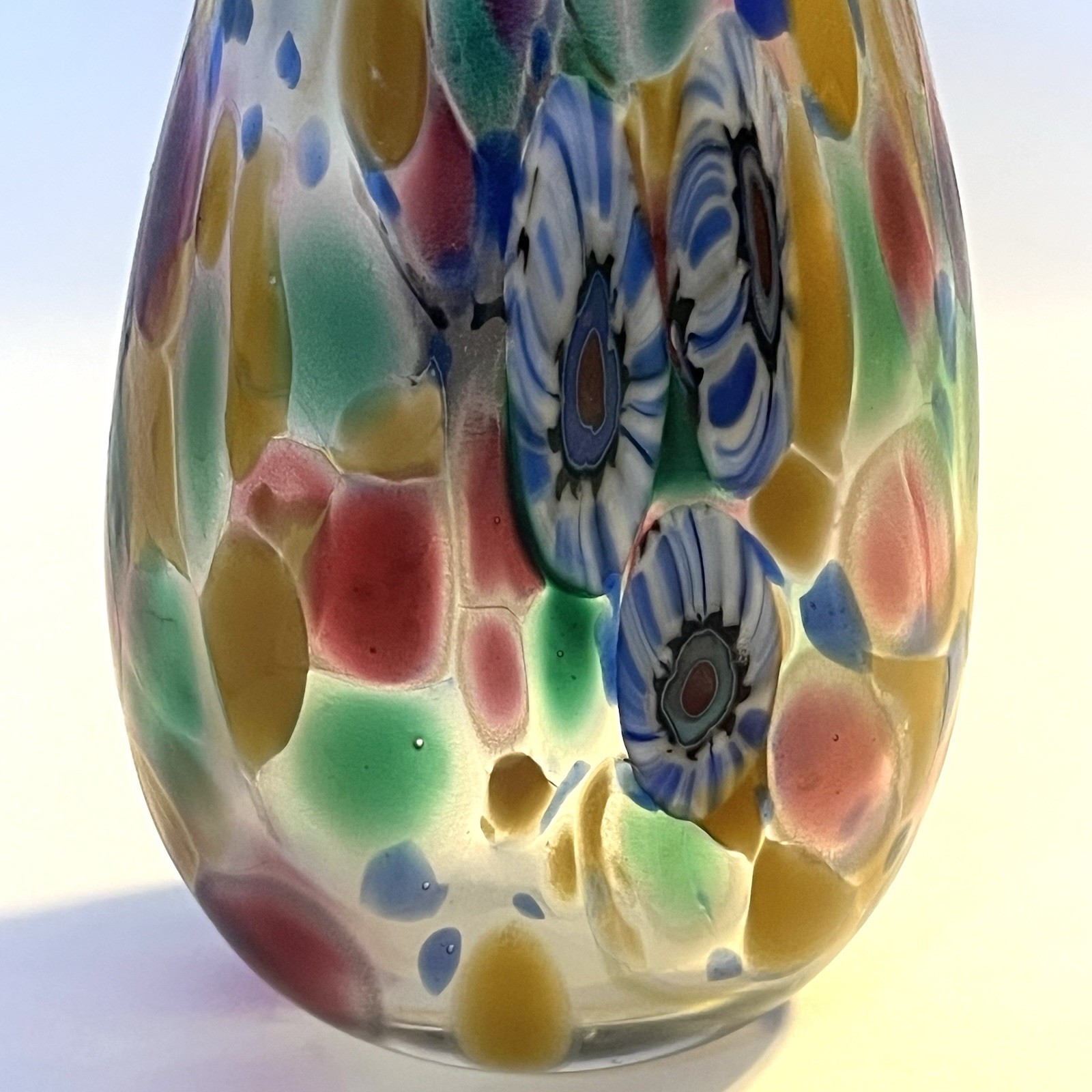 Signed Herb A. Thomas Vase Iridescent Art Glass with Millefiori Floral 5.25″