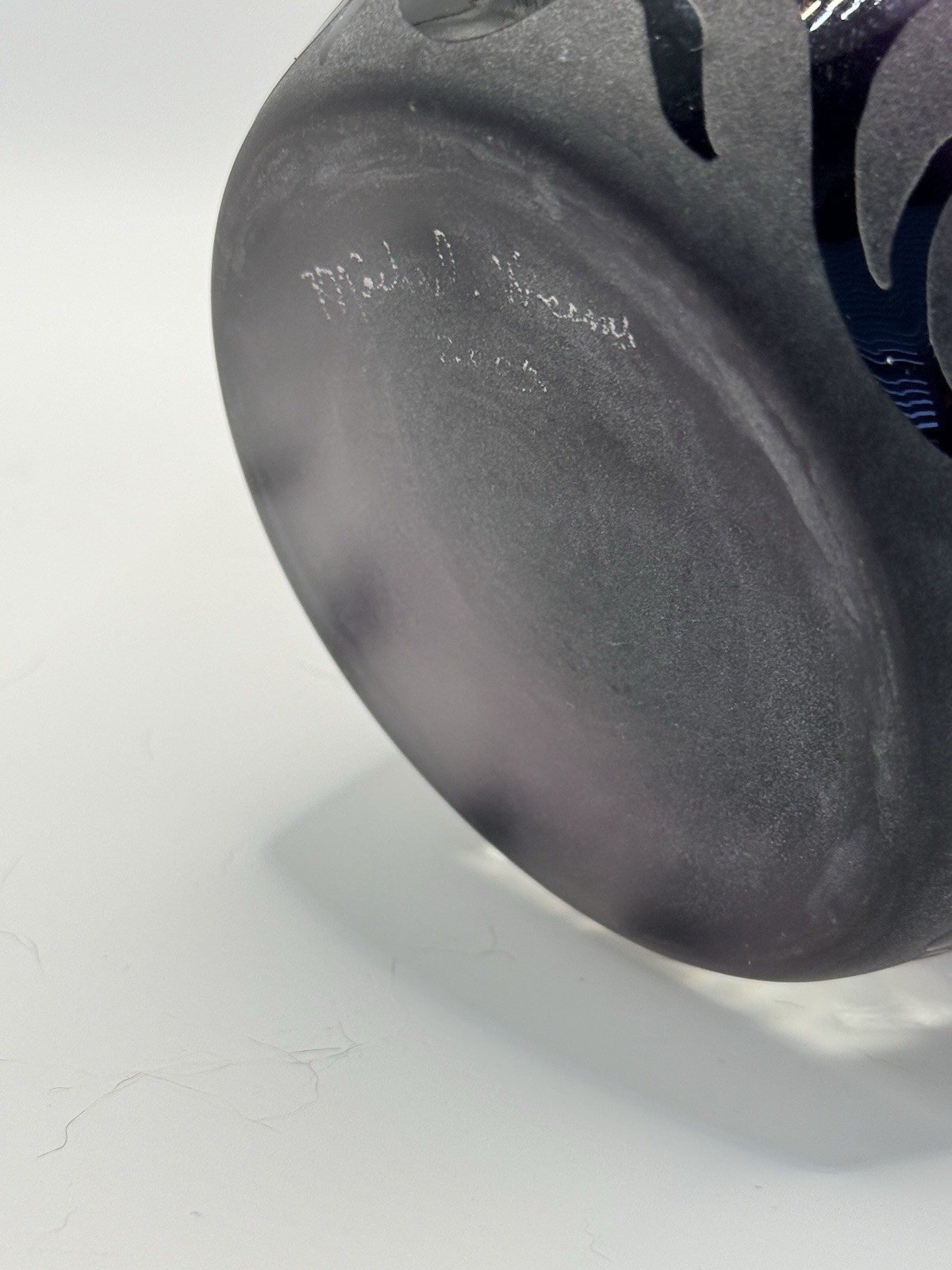 Signed Micheal Weems Acid Etched Amethyst Vase
