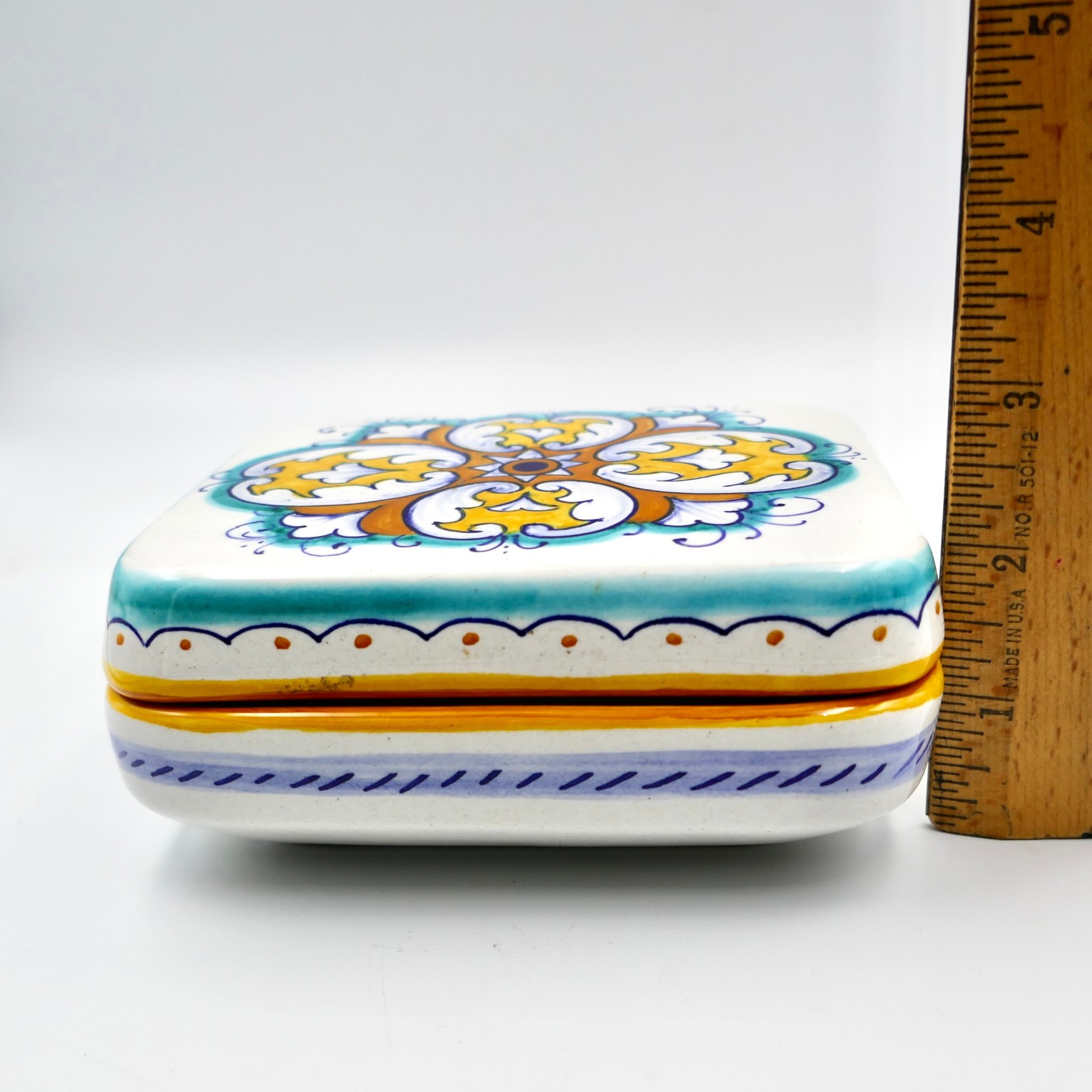Deruta Lidded Trinket Box 5.25″ Hand Painted Ceramic Rectangle Italy Vintage
