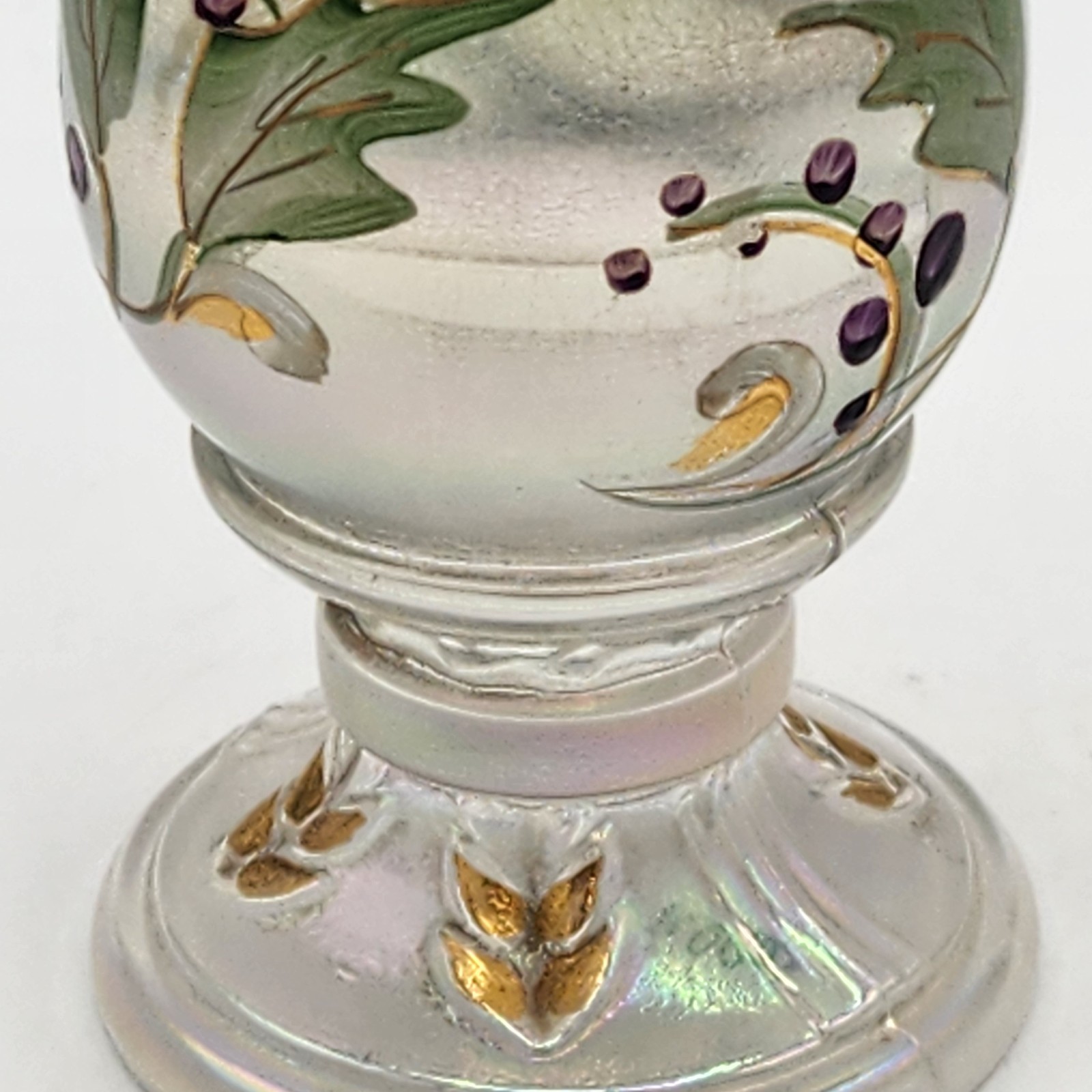 Fenton Glass Egg on Pedestal Purple Berries Iridescent Signed S. Miller No. 1176