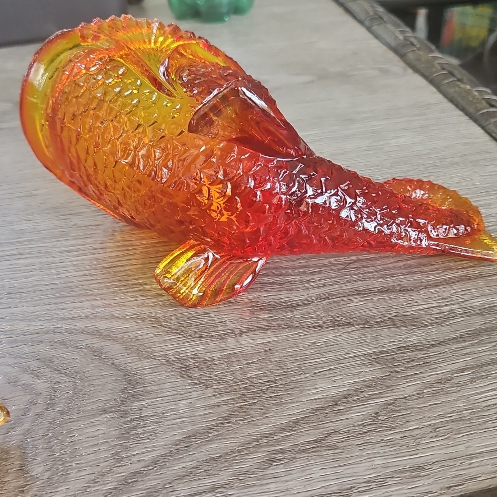 Kemble Candy Dish Red Orange Glass Fish Figurine Pair Fish Theme Decorative