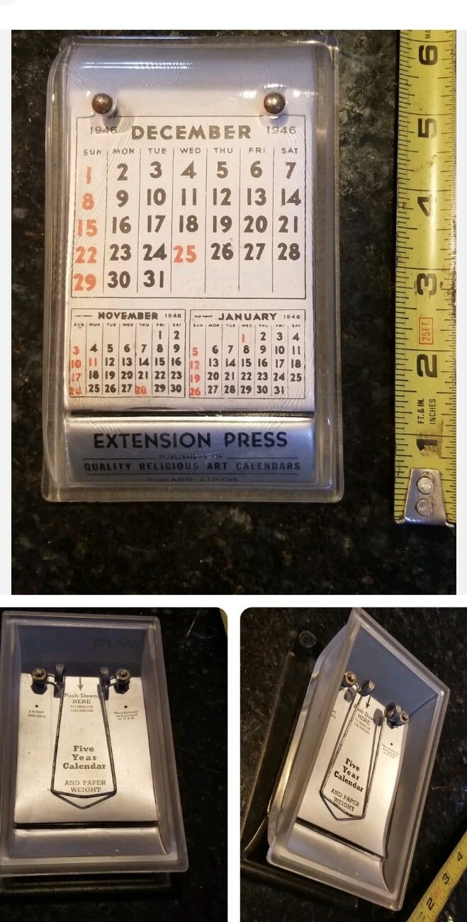 WWII Era 1940s Rolling Month Calendar Glass Paperweight Extension Press Chicago