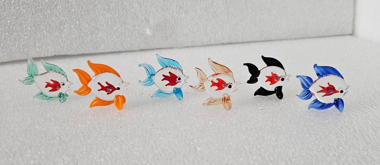 Glass Fish Murano Style Small Figures Lot of 6 “Fish in the Fish” Hand Blown 2″