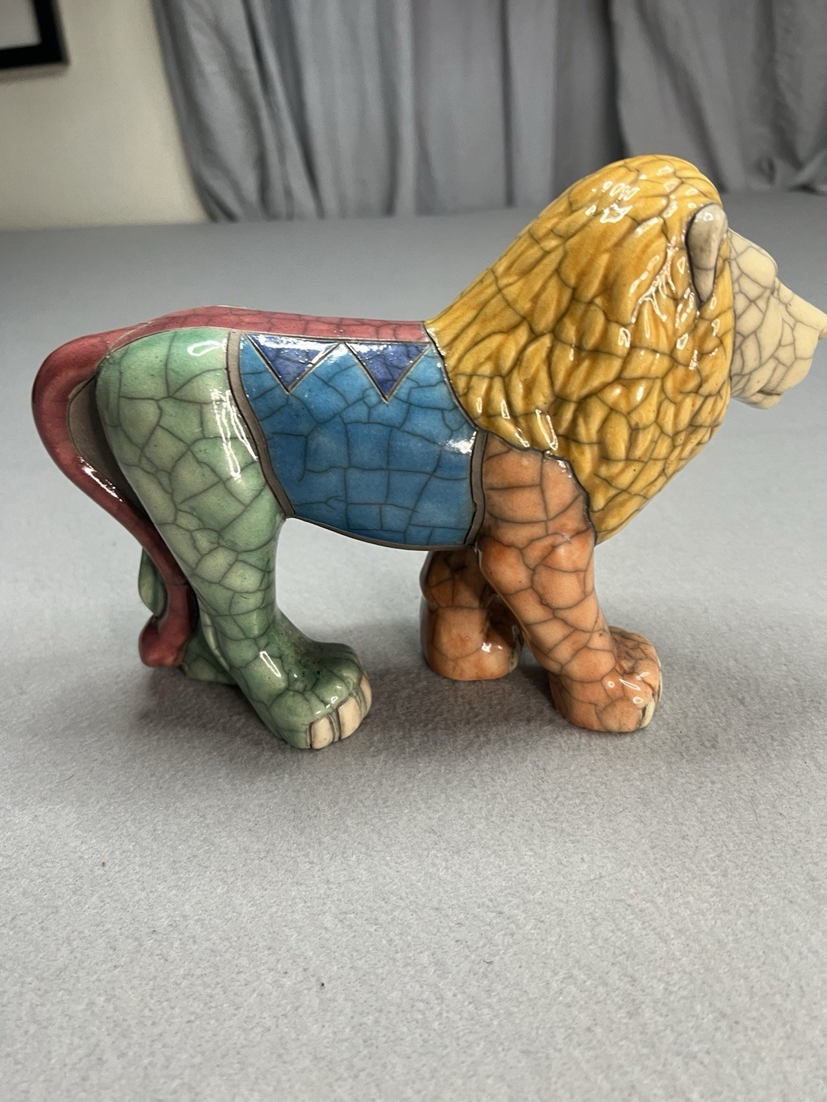 Vintage South Africa Colorful Lion Fenix Raku Pottery Statue Figurine