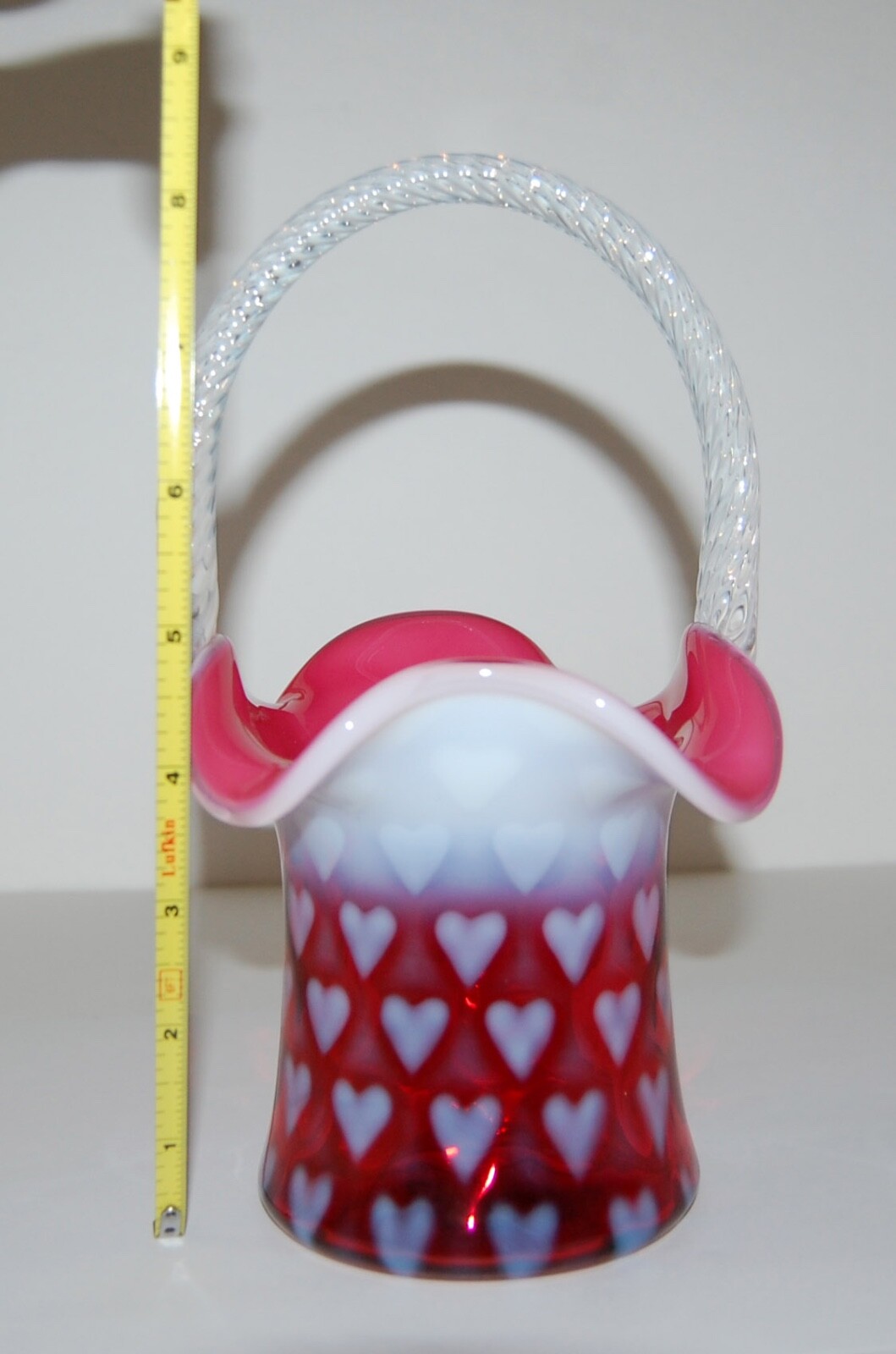 Fenton Art Glass Heart Optic Cranberry Opal 8.5″ Hat Basket