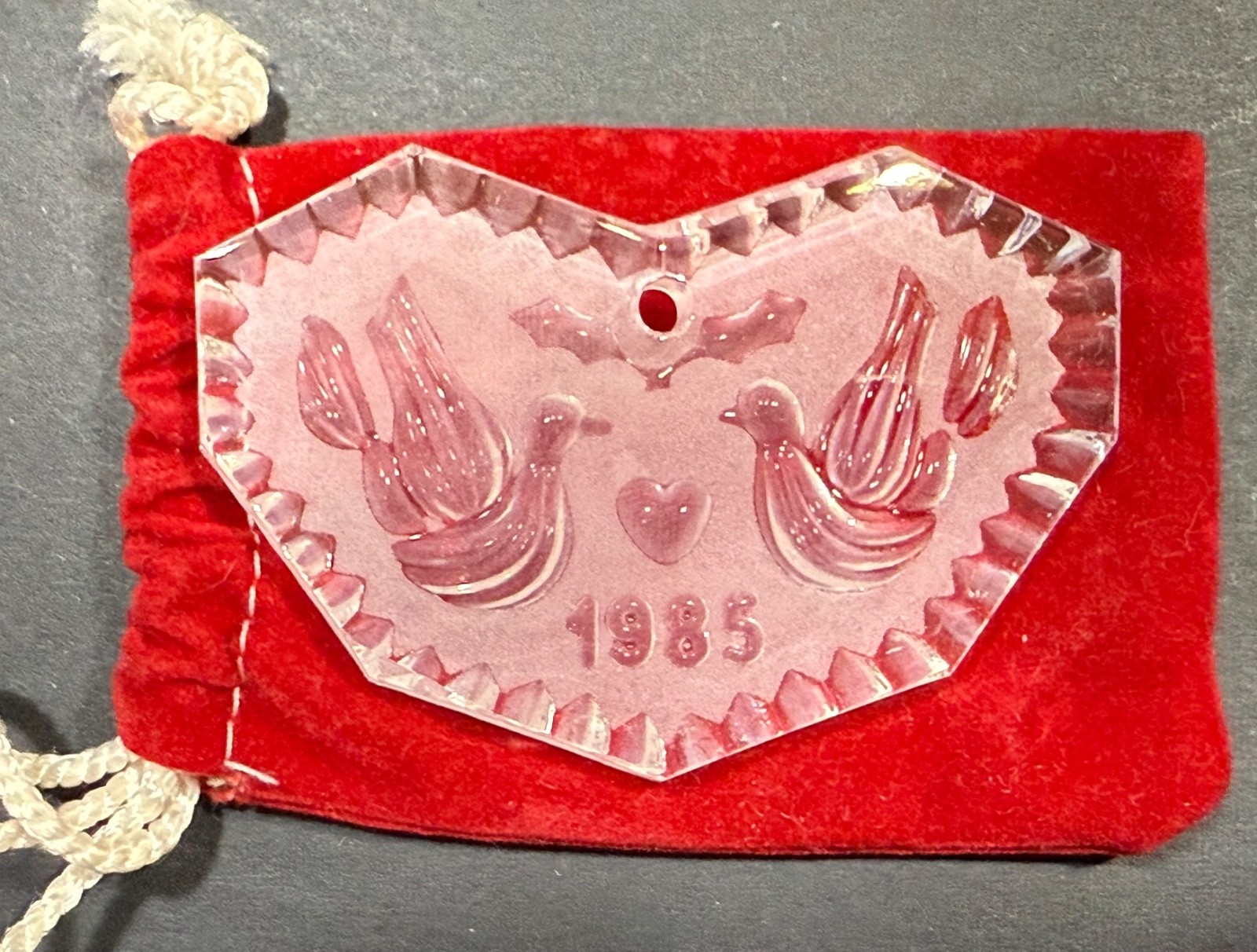 1985 WATERFORD Crystal Annual CHRISTMAS Turtle Doves Ornament In BAG