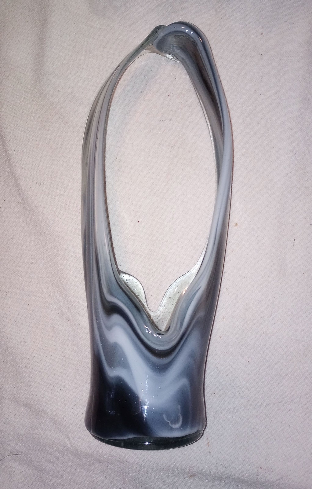Vintage Hand Blown Blue & White Swirl Glass Basket/Vase