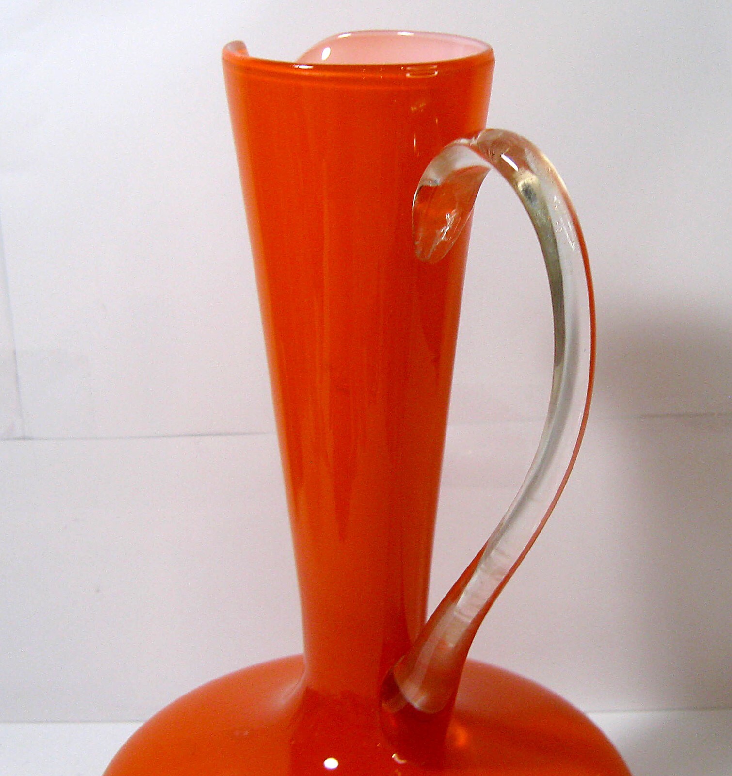 Vintage 1960/70s MCM 13″ Orange Genie Art Glass Pitcher Vase