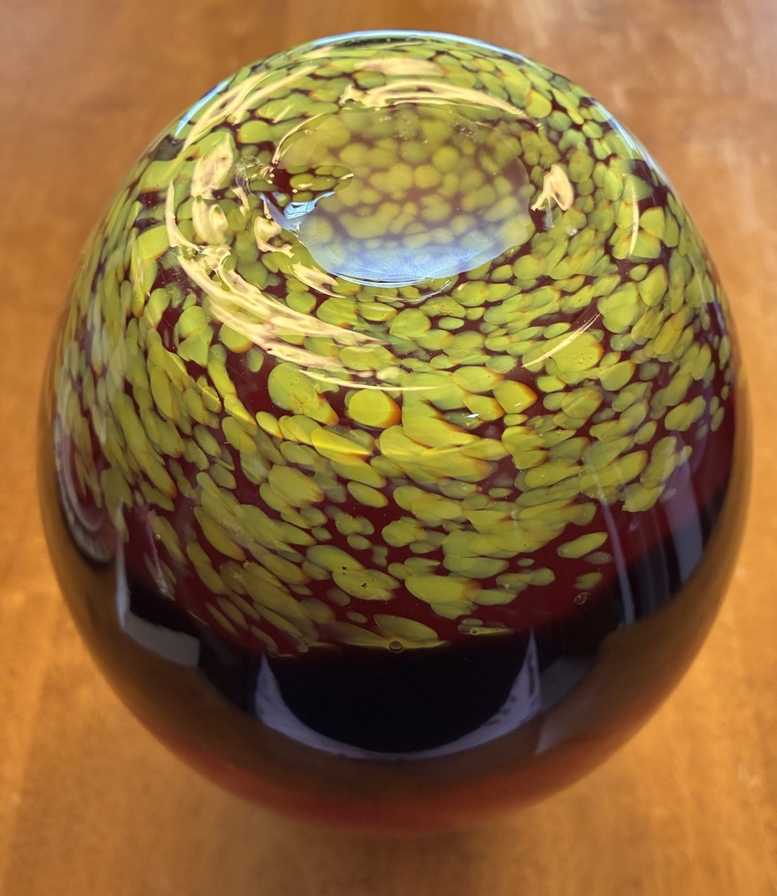 Red Black & Lime Green Art Glass Vase Made in China Medium Size