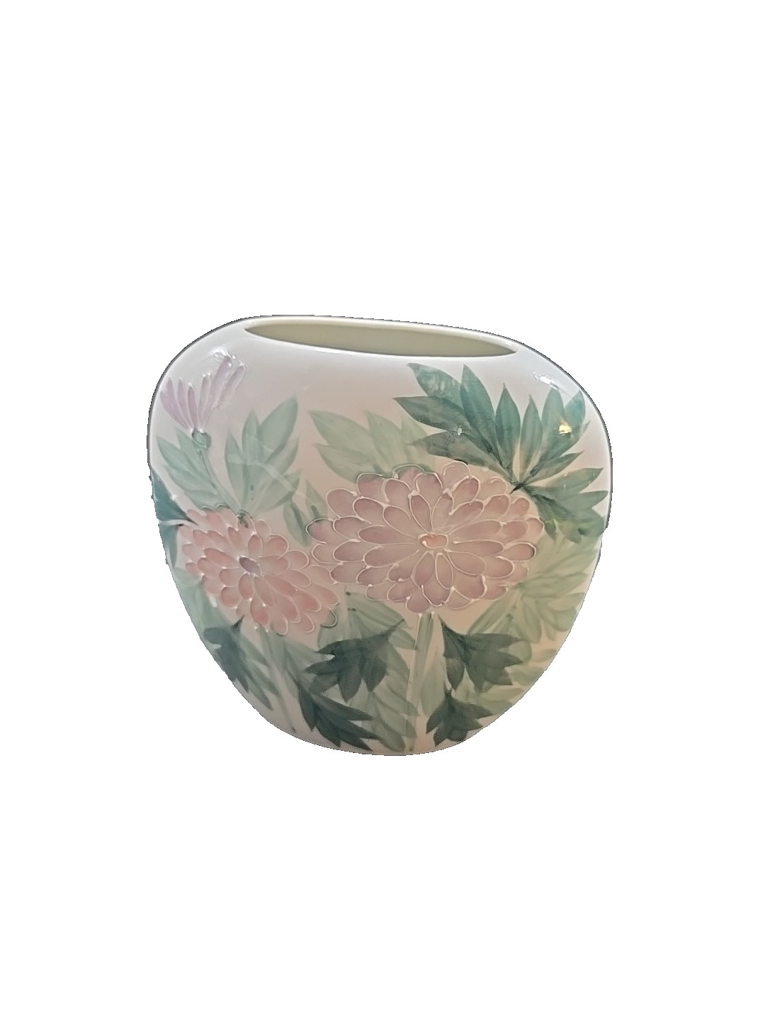 Andrea by Sadek Porcelain Flat Vase Textured Pastel Florals 7″