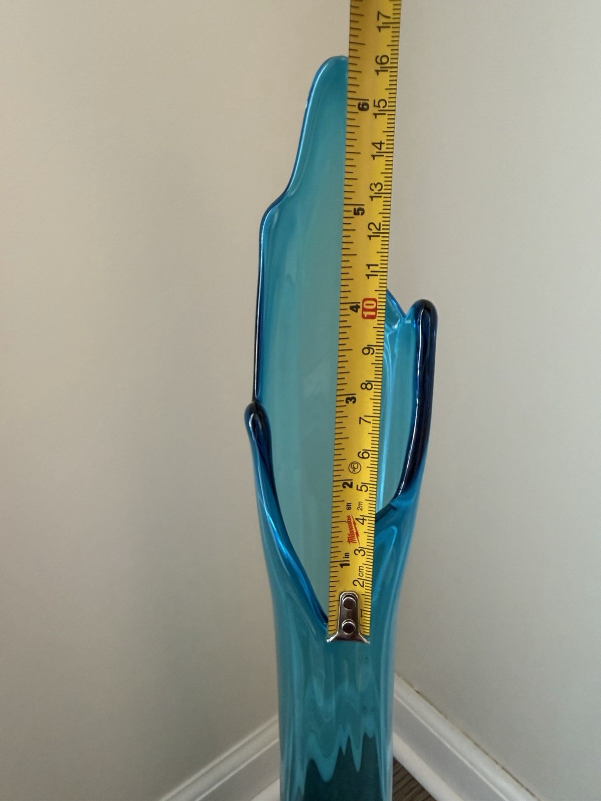 RARE Viking Epic Bluenique Swung Vase Tall 3-Toe Pedestal MCM Art Glass 24.75 In