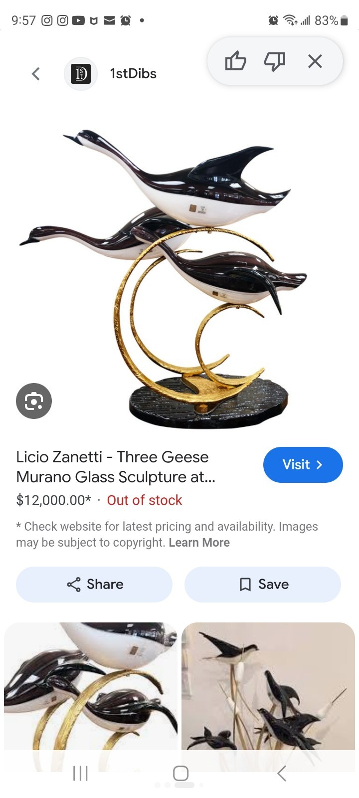 HTF Rare Murano Licio ZANETTI Black & Silver Glass Bird Sculpture Figurine Peice