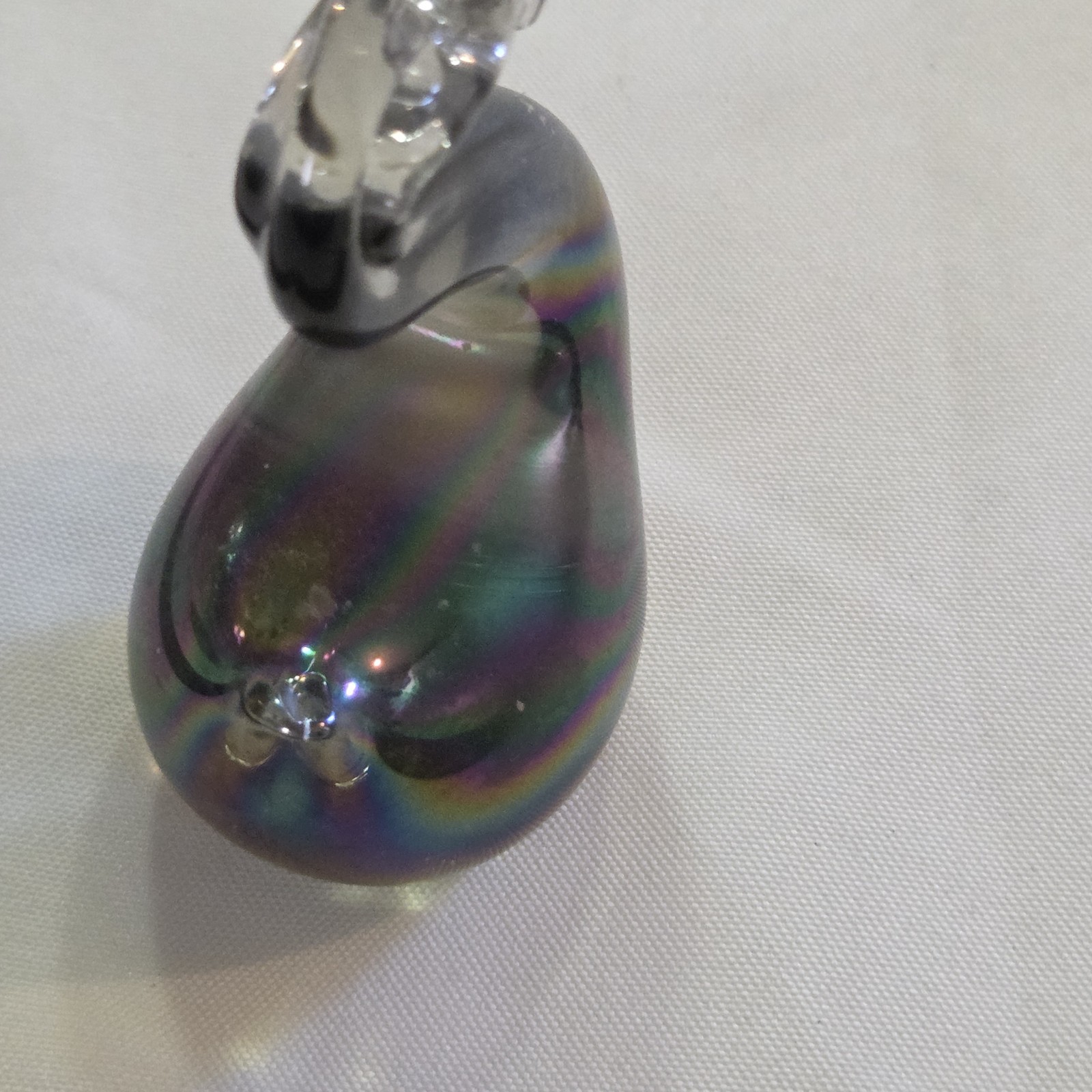 Vtg Rainbow Oil Slick Gray To Clear Hand Blown Glass Swan Paperweight 4”