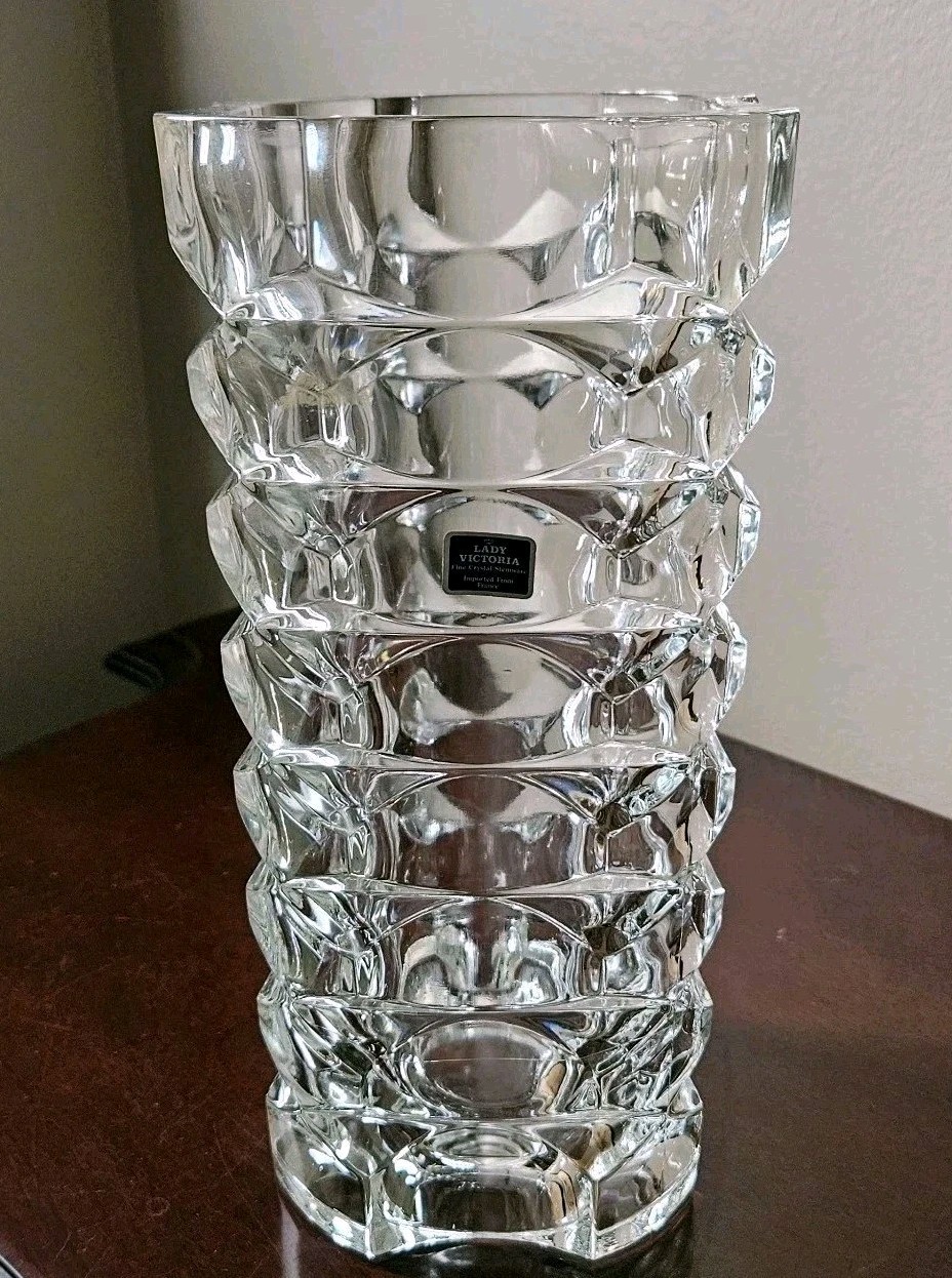 Lady Victoria Vase Fine Crystal Clear Glass France Heavy 10″ Gorgeous!