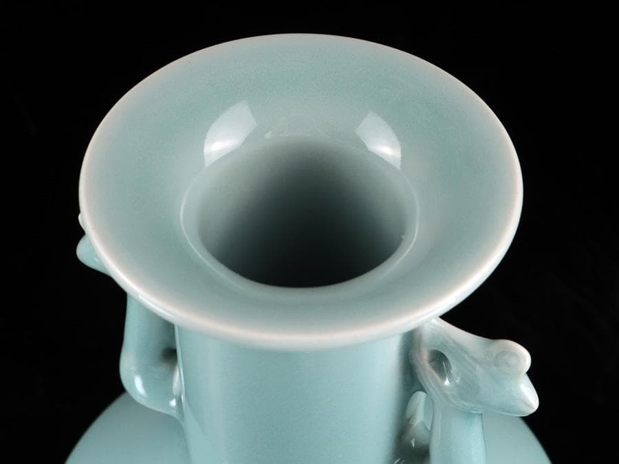 Chinese Celadon Blue And White Beast Twin Ear Vase Large Flower Vase 26cm