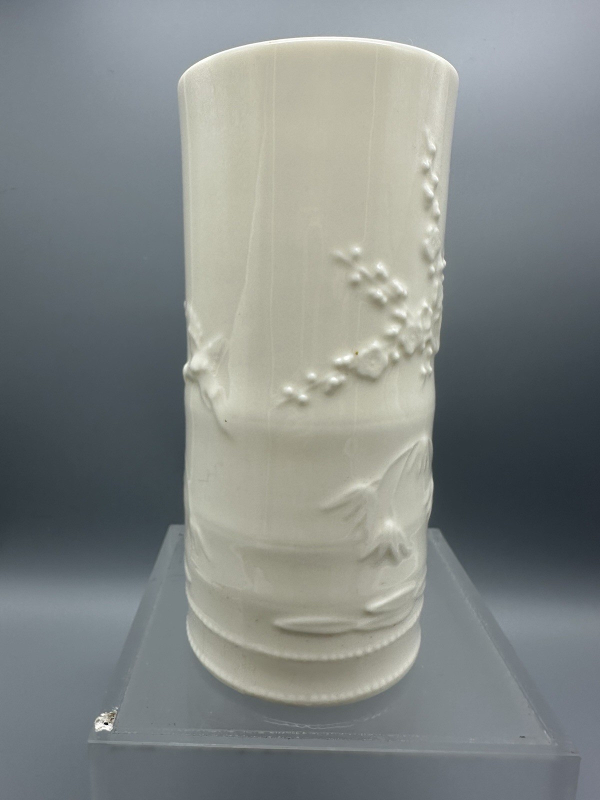 Lenox Indian Tree Embossed Cream Cylindrical Vase-USA