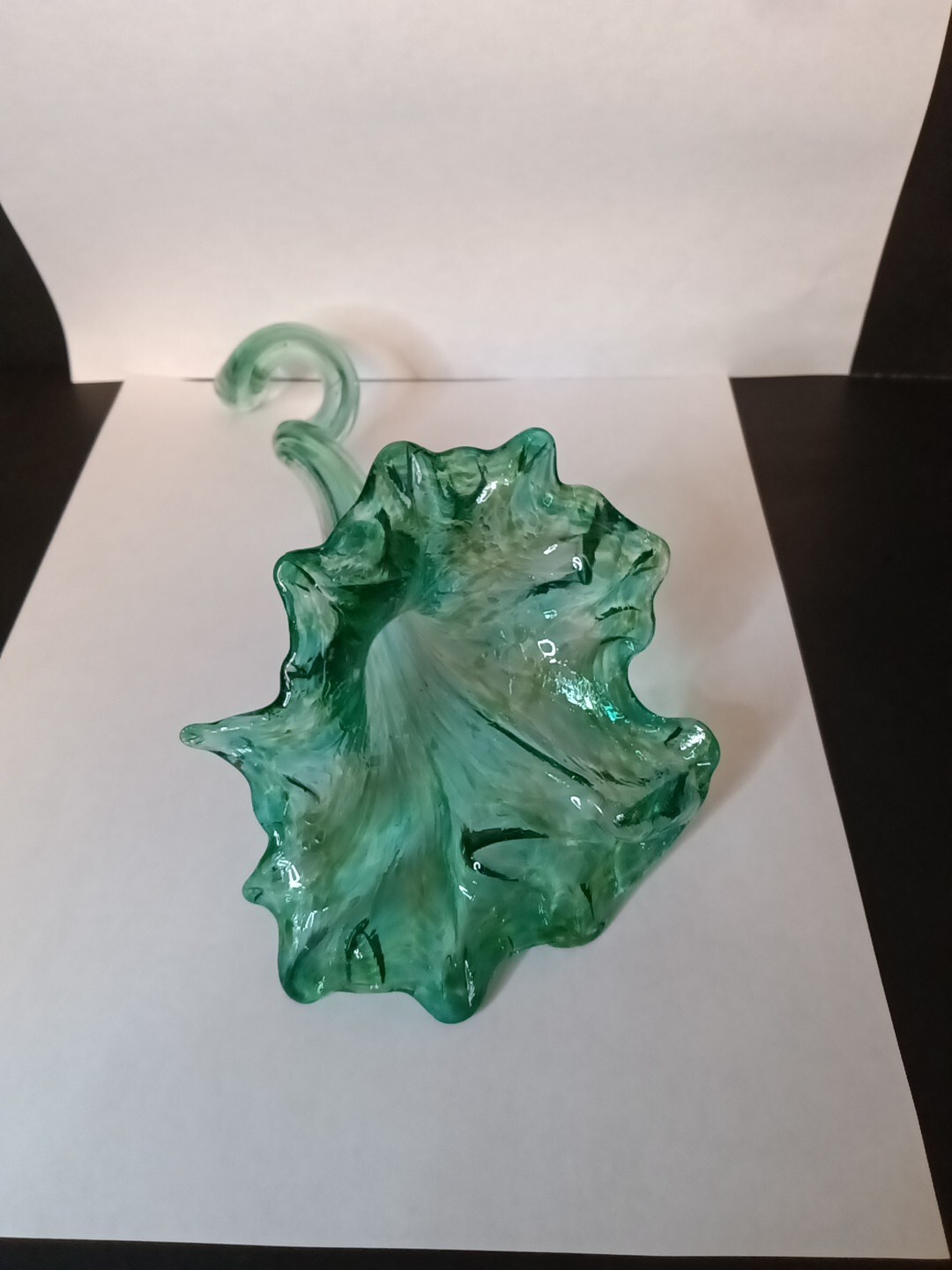 Art Glass Flower Sculpture Figure Decor Abstract 9.5″ Green Blue