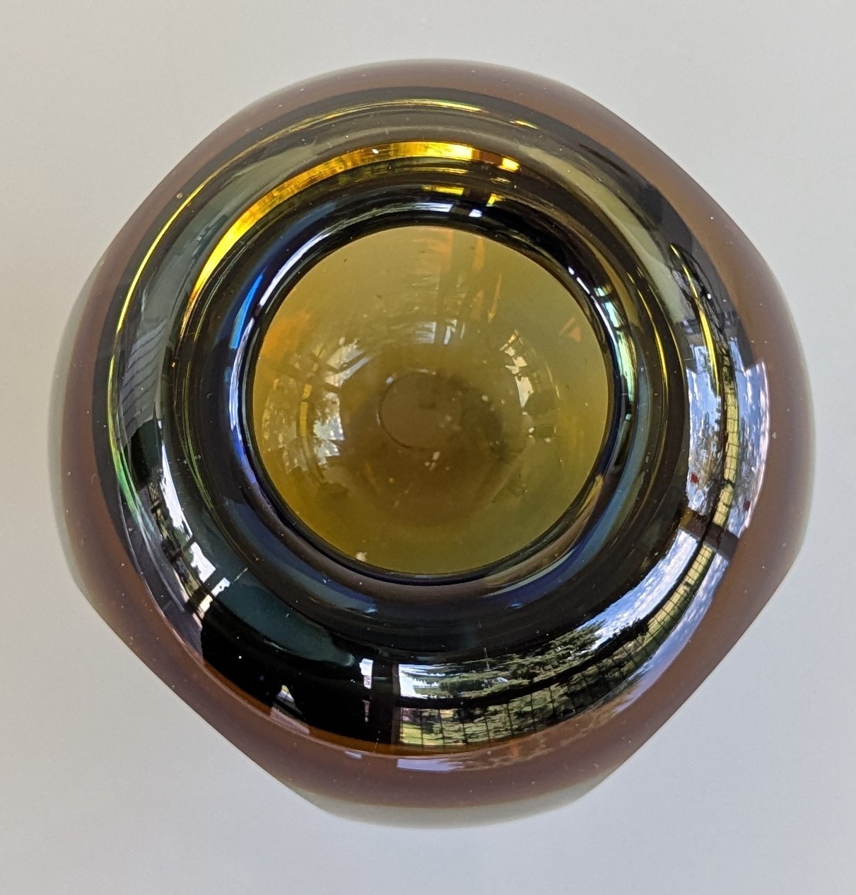 Vintage Murano Sommerso Art Glass Candle Holder Faceted Ball Green Amber Vase