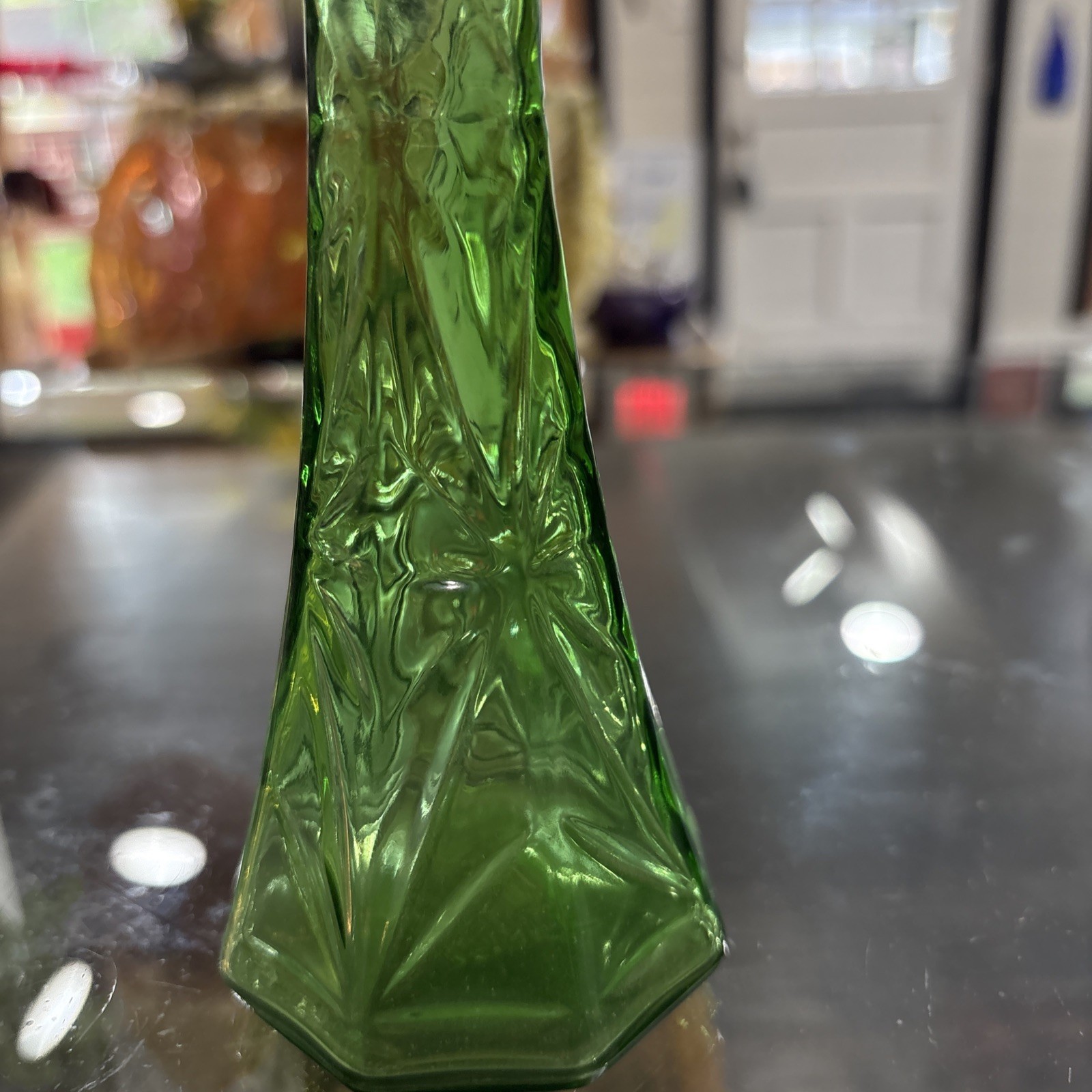 Hoosier Glass Green Star Pattern Bud Vase 4063-B